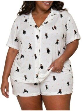 Hyde & Eek! Plus Size 4X Pajama Set Cat Print Button-Front Halloween Sleepwear